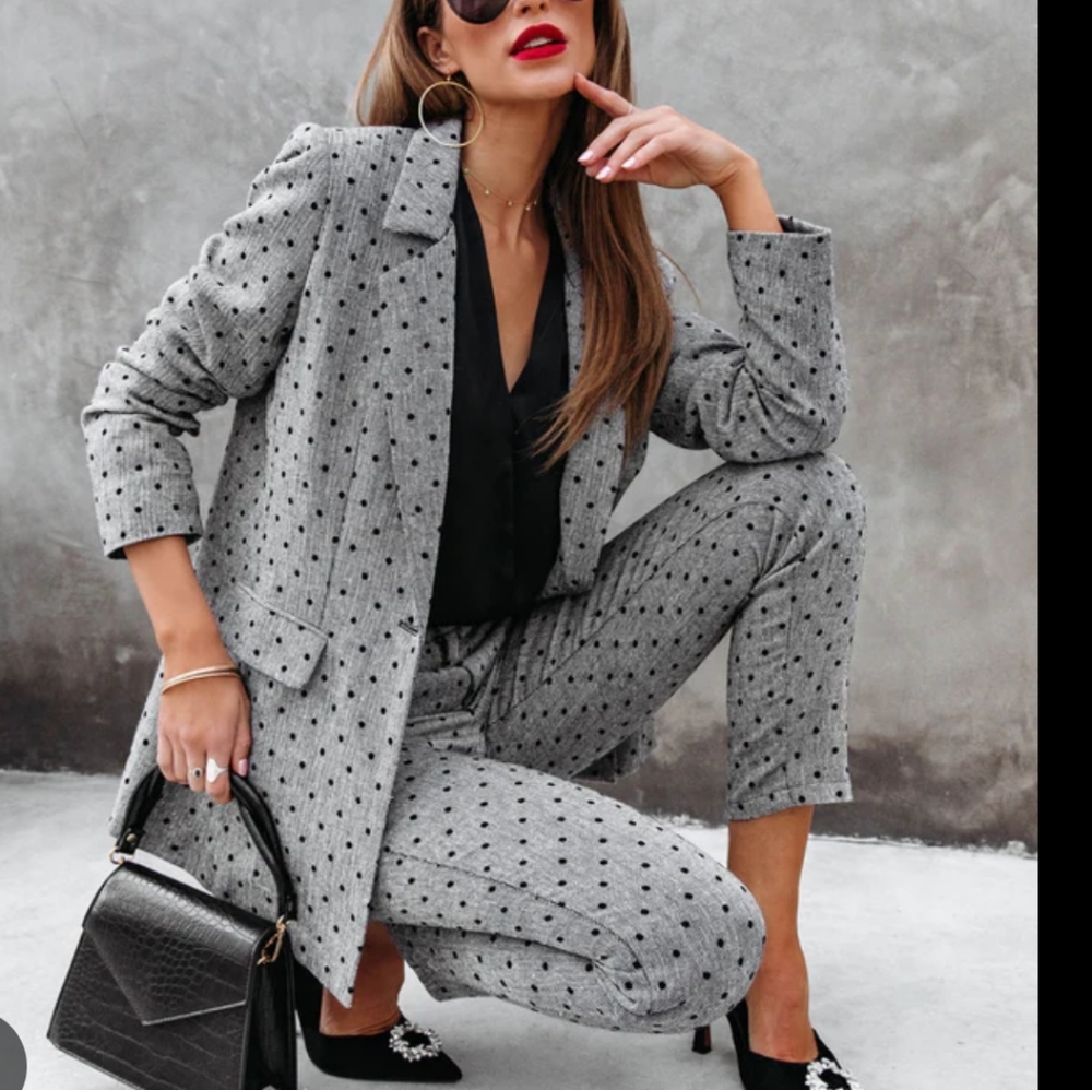 Serving Looks Polka Dot Pocketed Blazer